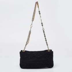 Pre Owned Dolce & Gabbana Black Lace Chain Flap Shoulder Bag