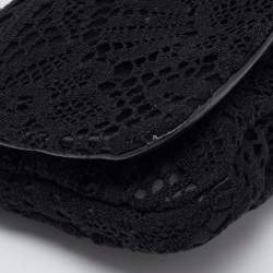 Pre Owned Dolce & Gabbana Black Lace Chain Flap Shoulder Bag