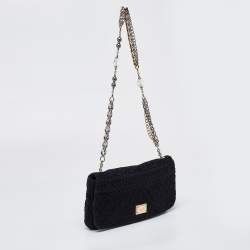 Pre Owned Dolce & Gabbana Black Lace Chain Flap Shoulder Bag