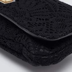 Pre Owned Dolce & Gabbana Black Lace Chain Flap Shoulder Bag
