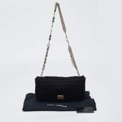 Pre Owned Dolce & Gabbana Black Lace Chain Flap Shoulder Bag