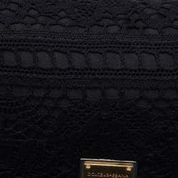 Pre Owned Dolce & Gabbana Black Lace Chain Flap Shoulder Bag