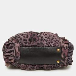 Pre Owned Dolce & Gabbana Purple Leopard Print Canvas and Leather Miss Rouche Bag