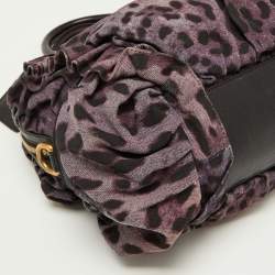 Pre Owned Dolce & Gabbana Purple Leopard Print Canvas and Leather Miss Rouche Bag