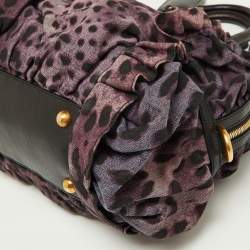 Pre Owned Dolce & Gabbana Purple Leopard Print Canvas and Leather Miss Rouche Bag