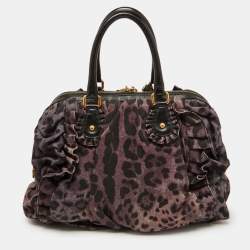 Pre Owned Dolce & Gabbana Purple Leopard Print Canvas and Leather Miss Rouche Bag