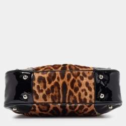 Dolce & Gabbana Black/Brown Leopard Calfhair and Patent Leather Miss Silky Hobo