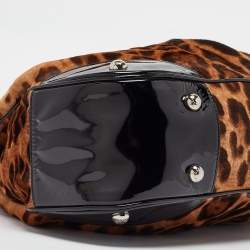 Dolce & Gabbana Black/Brown Leopard Calfhair and Patent Leather Miss Silky Hobo