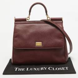 Pre Owned Dolce & Gabbana Burgundy Leather Large Miss Sicily Top Handle Bag