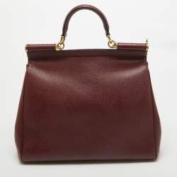 Pre Owned Dolce & Gabbana Burgundy Leather Large Miss Sicily Top Handle Bag