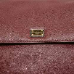 Pre Owned Dolce & Gabbana Burgundy Leather Large Miss Sicily Top Handle Bag