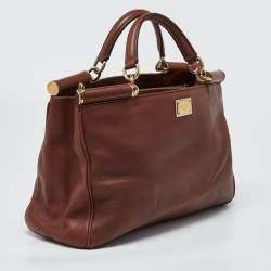 Pre Owned Dolce & Gabbana Brown Leather Miss Sicily Tote