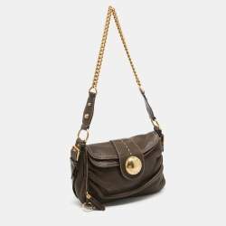 Dolce & Gabbana Dark Brown Leather Flap Tassel Shoulder Bag