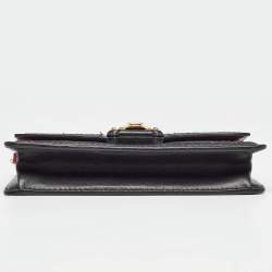 Pre Owned Dolce & Gabbana Black Leather Embroidered Lucia Wallet On Chain