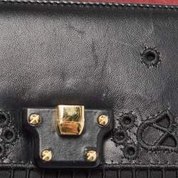 Pre Owned Dolce & Gabbana Black Leather Embroidered Lucia Wallet On Chain