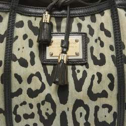 Dolce & Gabbana Black/Light Blue Leopard Print Canvas and Leather Miss Escape Tote