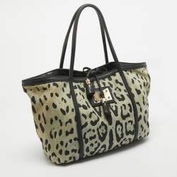 Dolce & Gabbana Black/Light Blue Leopard Print Canvas and Leather Miss Escape Tote