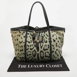 Dolce & Gabbana Black/Light Blue Leopard Print Canvas and Leather Miss Escape Tote