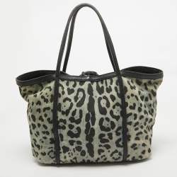 Dolce & Gabbana Black/Light Blue Leopard Print Canvas and Leather Miss Escape Tote