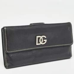 Pre Owned Dolce & Gabbana Black Leather Logo Tri Fold Continental Wallet