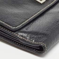 Pre Owned Dolce & Gabbana Black Leather Logo Tri Fold Continental Wallet