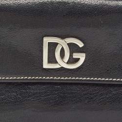 Pre Owned Dolce & Gabbana Black Leather Logo Tri Fold Continental Wallet