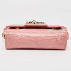 Dolce & Gabbana Pink Lizard Embossed Leather Mini DG Millennials Crossbody Bag