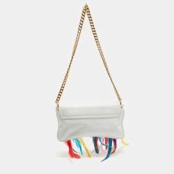 Dolce & Gabbana White/Multicolor Leather and Feather Clutch Bag