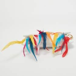 Dolce & Gabbana White/Multicolor Leather and Feather Clutch Bag