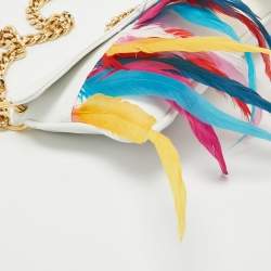 Dolce & Gabbana White/Multicolor Leather and Feather Clutch Bag