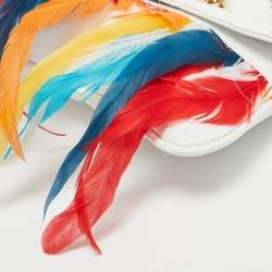 Dolce & Gabbana White/Multicolor Leather and Feather Clutch Bag