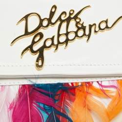 Dolce & Gabbana White/Multicolor Leather and Feather Clutch Bag
