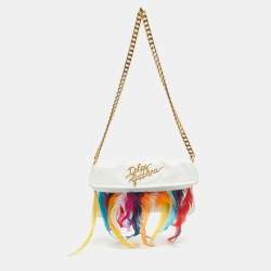 Dolce & Gabbana White/Multicolor Leather and Feather Clutch Bag