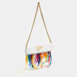 Dolce & Gabbana White/Multicolor Leather and Feather Clutch Bag