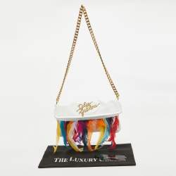 Dolce & Gabbana White/Multicolor Leather and Feather Clutch Bag