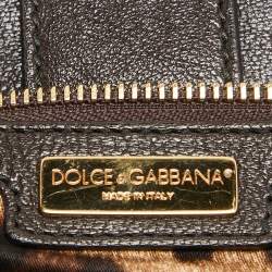 Pre Owned Dolce & Gabbana Dark Brown Crochet Raffia Large Miss Sicily Top Handle Bag