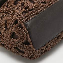 Pre Owned Dolce & Gabbana Dark Brown Crochet Raffia Large Miss Sicily Top Handle Bag