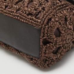 Pre Owned Dolce & Gabbana Dark Brown Crochet Raffia Large Miss Sicily Top Handle Bag