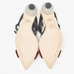 Pre Owned Dolce & Gabbana Tricolor Leather Crystal Embellished Buckle Detail Ankle Strap Mules Size 38