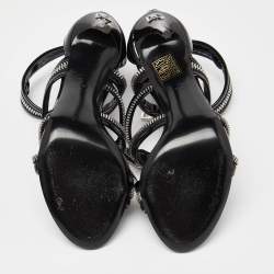 Pre Owned Dolce & Gabbana Black Patent Leather Chain Detail Ankle Strap Sandals Size 37