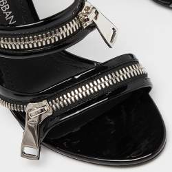 Pre Owned Dolce & Gabbana Black Patent Leather Chain Detail Ankle Strap Sandals Size 37