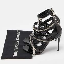 Pre Owned Dolce & Gabbana Black Patent Leather Chain Detail Ankle Strap Sandals Size 37