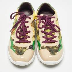 Pre Owned Dolce & Gabbana Multicolor Patent Leather And Brocade Lace Up Sneakers Size 38