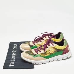 Pre Owned Dolce & Gabbana Multicolor Patent Leather And Brocade Lace Up Sneakers Size 38