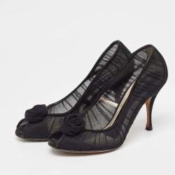 Dolce & Gabbana Black Tulle Fabric Flower Applique Peep Toe Pumps Size 40