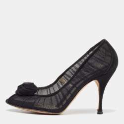 Dolce & Gabbana Black Tulle Fabric Flower Applique Peep Toe Pumps Size 40