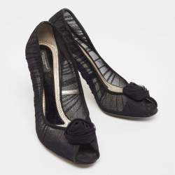 Dolce & Gabbana Black Tulle Fabric Flower Applique Peep Toe Pumps Size 40