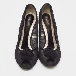 Dolce & Gabbana Black Tulle Fabric Flower Applique Peep Toe Pumps Size 40