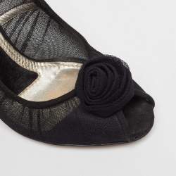 Dolce & Gabbana Black Tulle Fabric Flower Applique Peep Toe Pumps Size 40