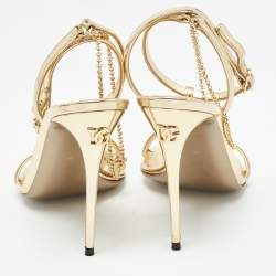 Pre Owned Dolce & Gabbana Gold Leather Luck Ankle Strap Sandals Size 37